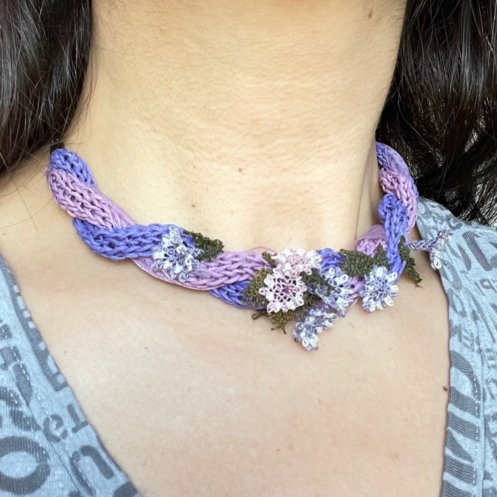 One of A Kind Purple Floral Choker Necklace